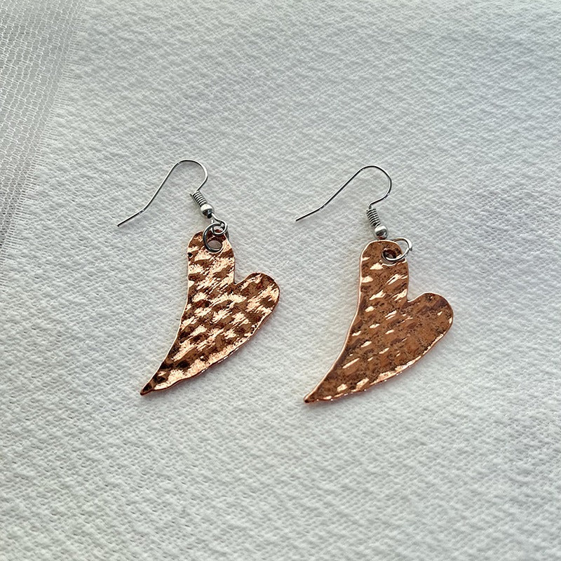 Wholesale Simple Retro Heart-shaped Textured Pendant Personality Versatile Love Pattern Earrings